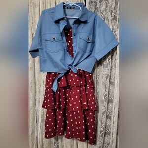 Girls NWOT Blue Jacket with Red Polka Dot Dress Size 6/7